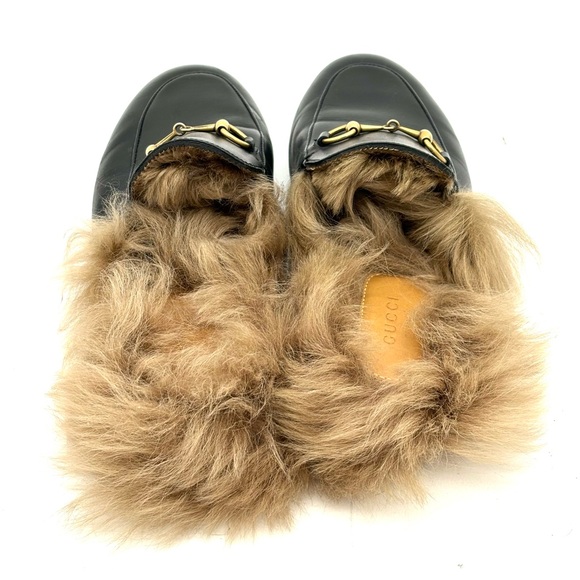 Gucci Princeton Fur Black Leather Horsebit Loafers - Picture 8 of 9
